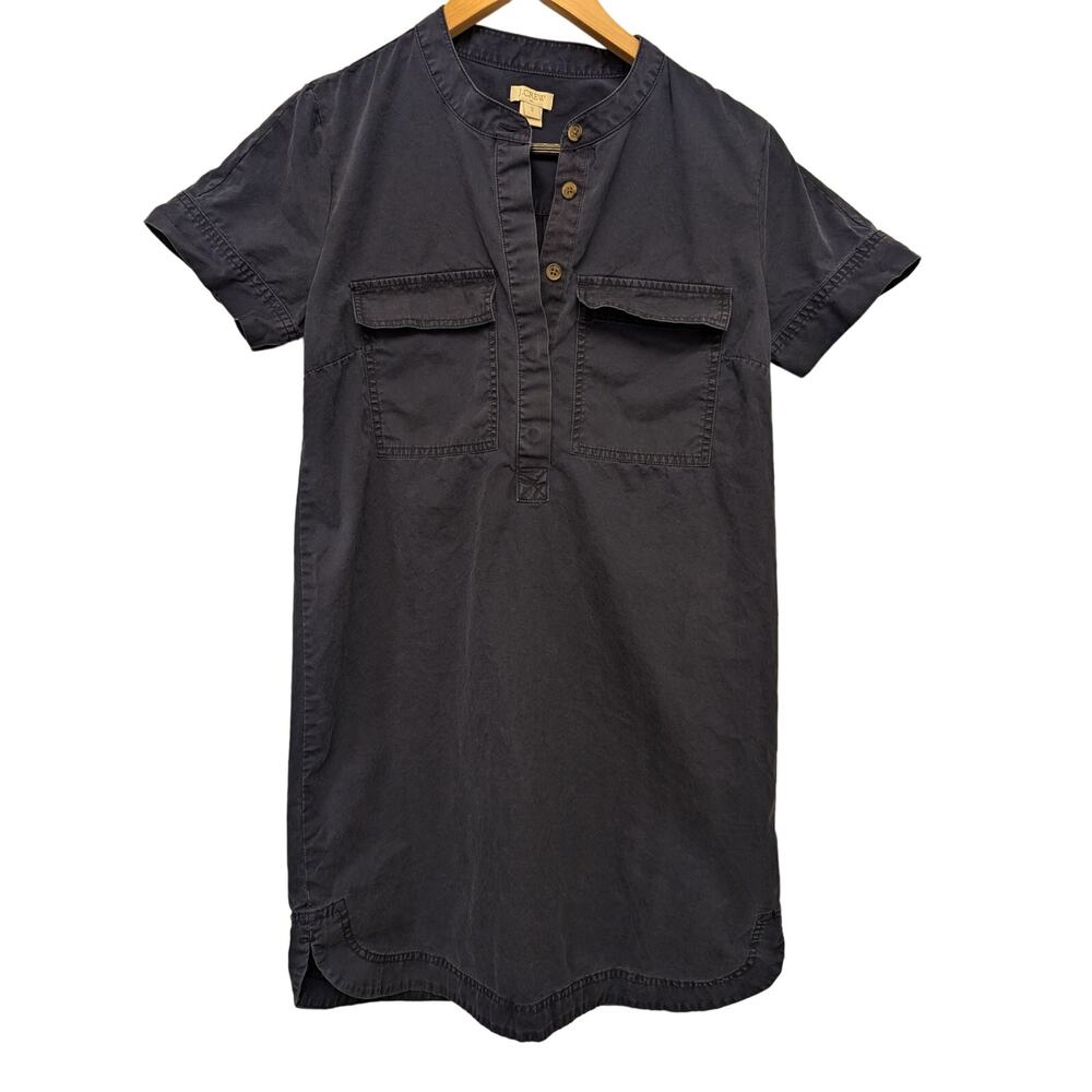 J. Crew Cargo Collarless Short Sleeve Mini Shift Dress Size 2 Navy